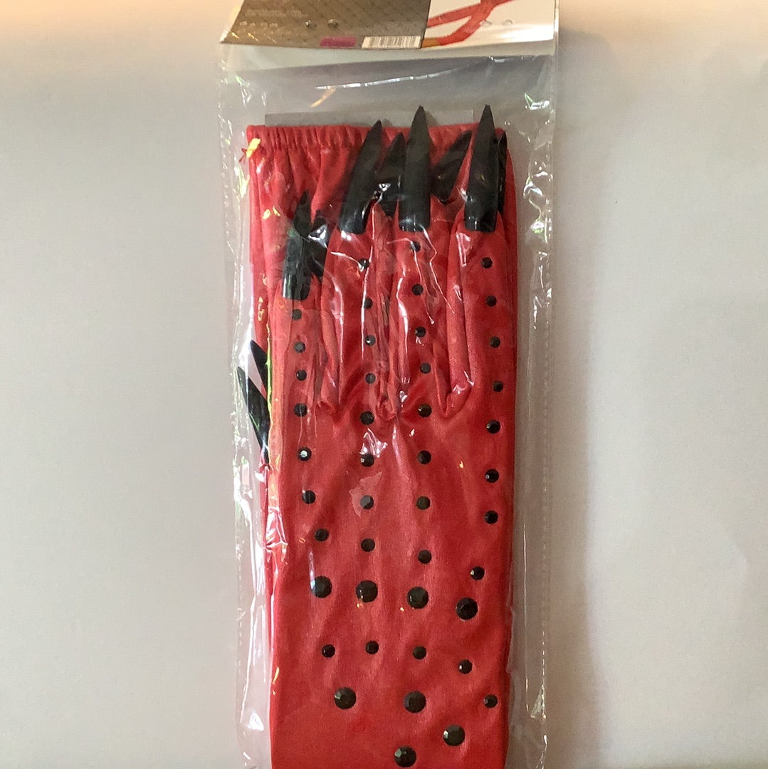 Rhinestone Claw Gloves Red