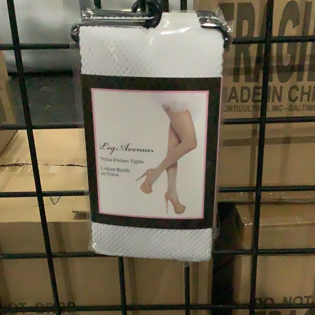 Nylon Fishnet Tights-White (One Size)