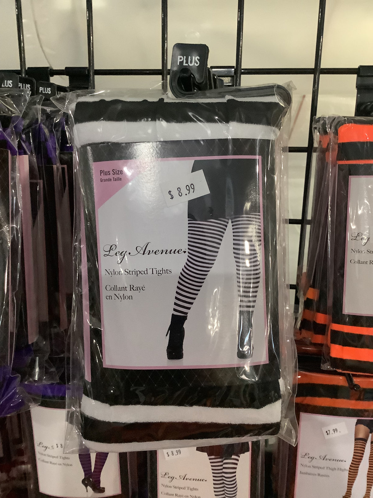 Nylon Striped Tights - Black & White (Plus Size)