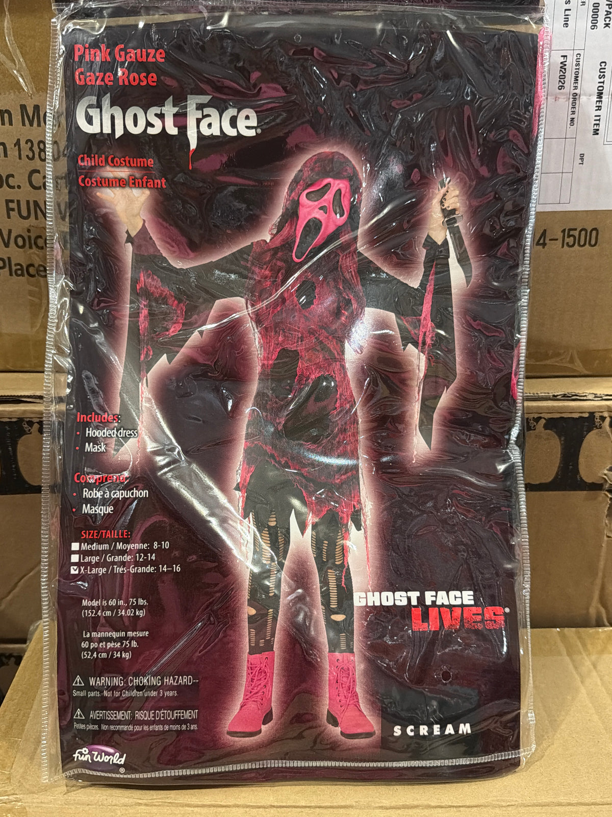 Ghost Face Pink Gauze Dress w/ Mask - Child Medium (8-10)