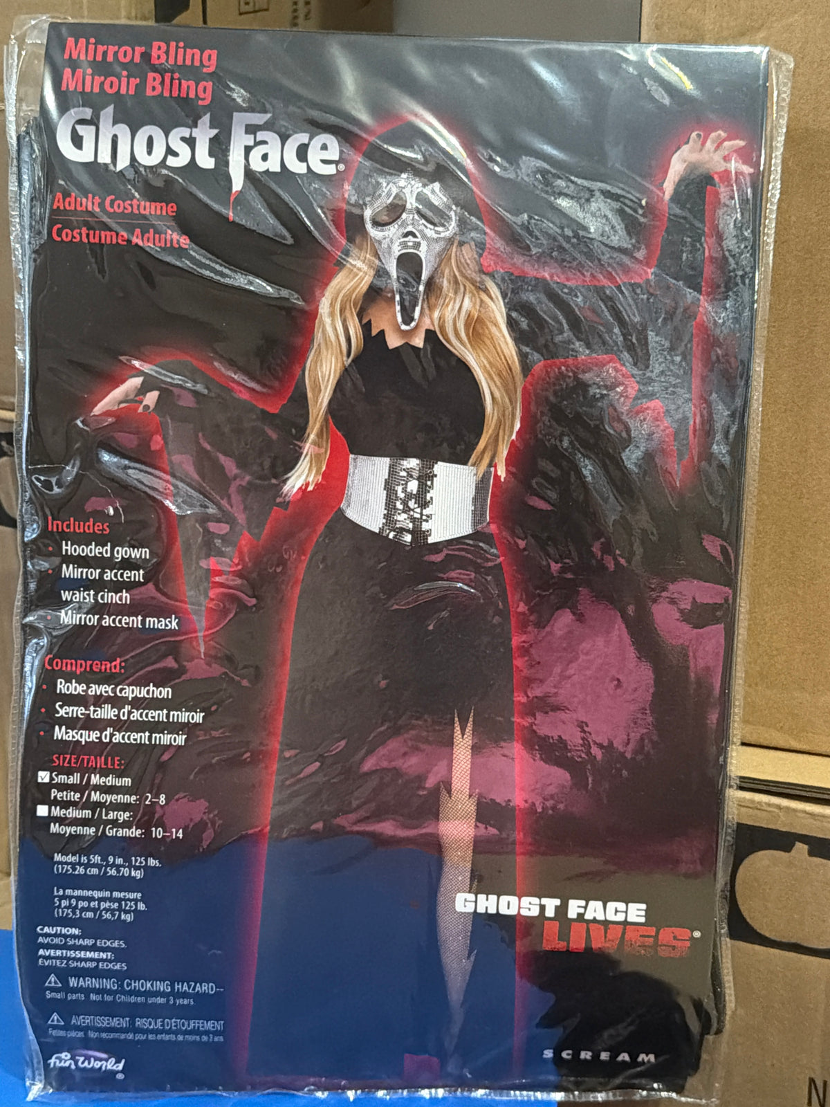 Ghost Face Mirror Bling Gown w/Mask - Adult Small/Medium (2-8)