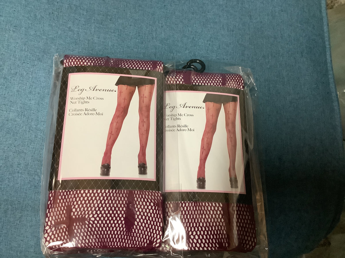 Worship Me Cross Net Tights - Adult - Burgundy