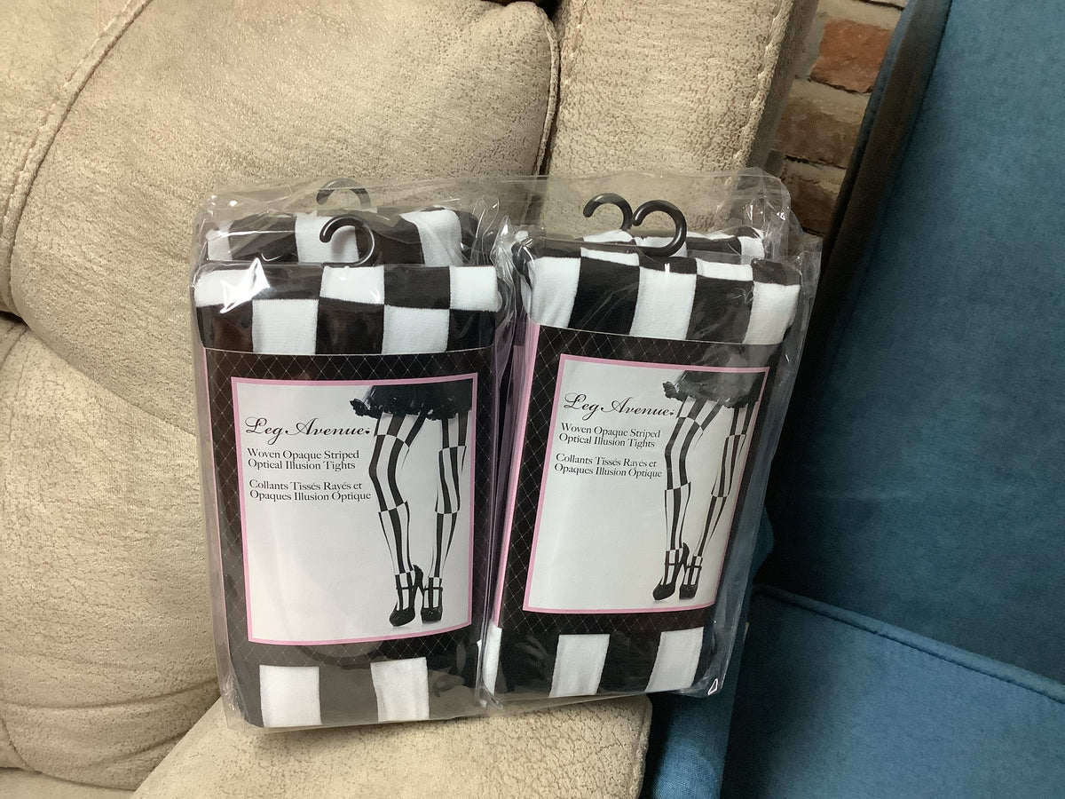 Woven Opaque Tights Striped B/W - Adult