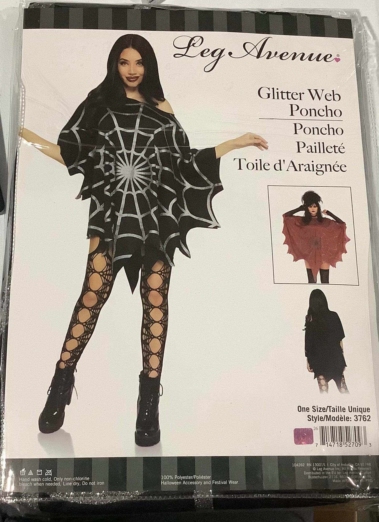 *Glitter Web Poncho (Black) - Adult (One Size)