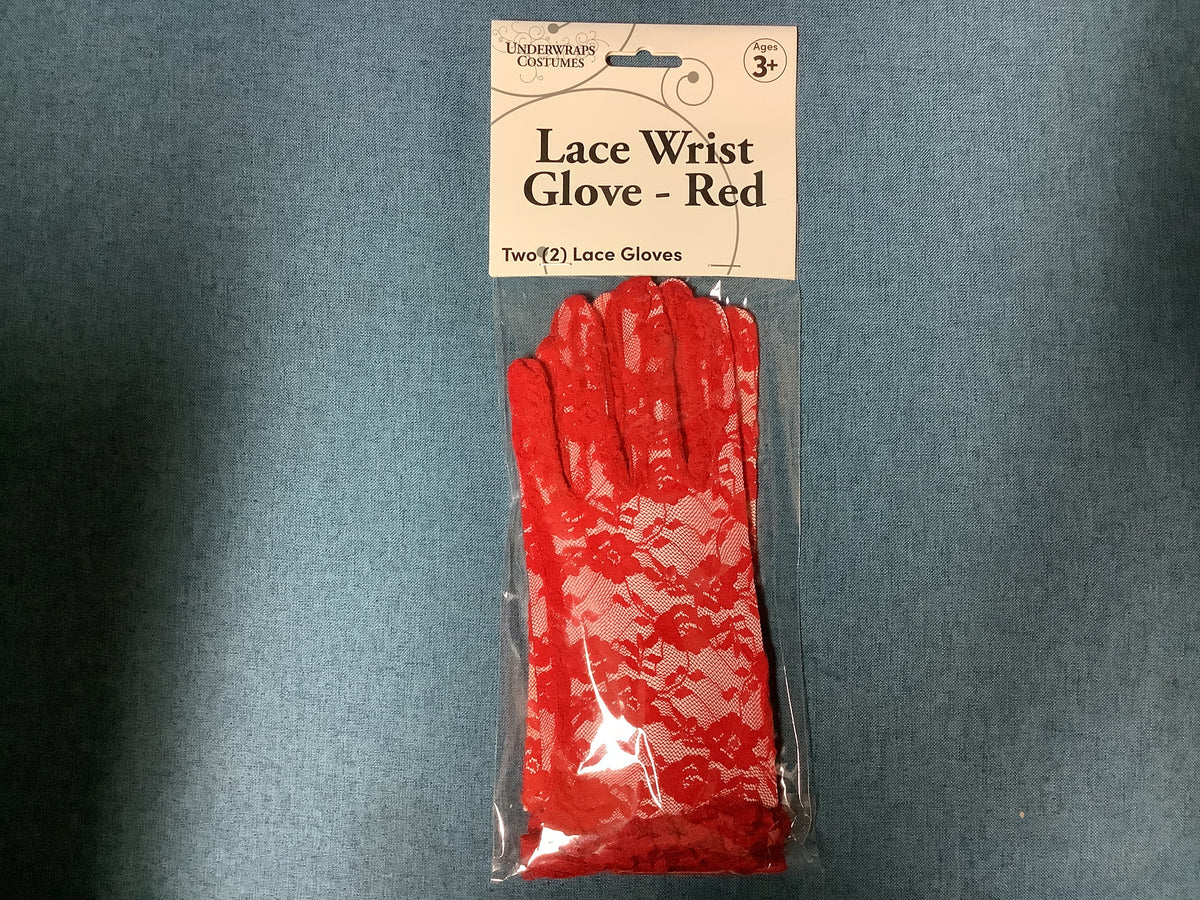 Lace Wrist Gloves - Red (One Size)
