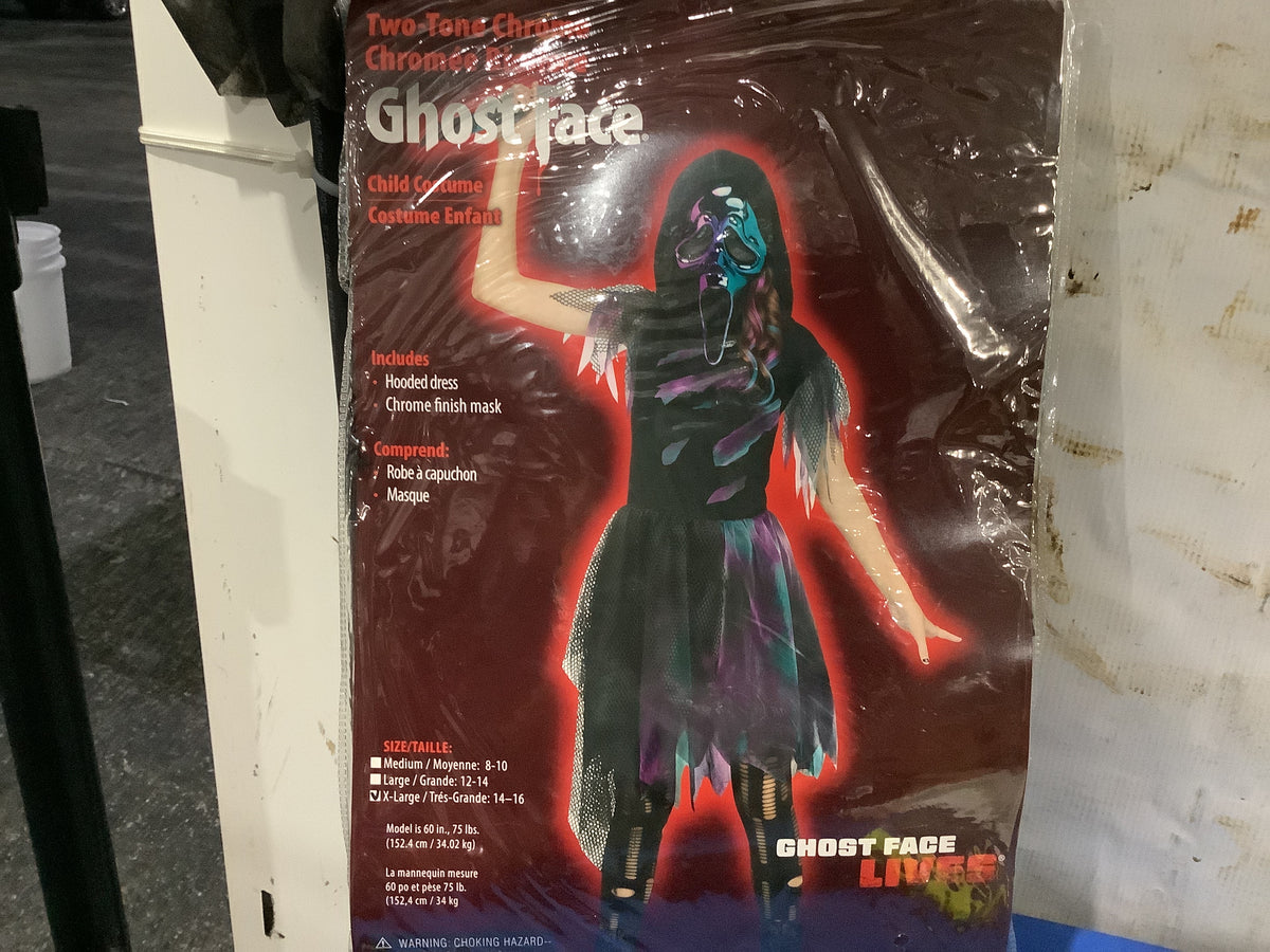Ghost Face Two-Tone Chrome Hooded Dress w/ Mask - Child XL (14-16)