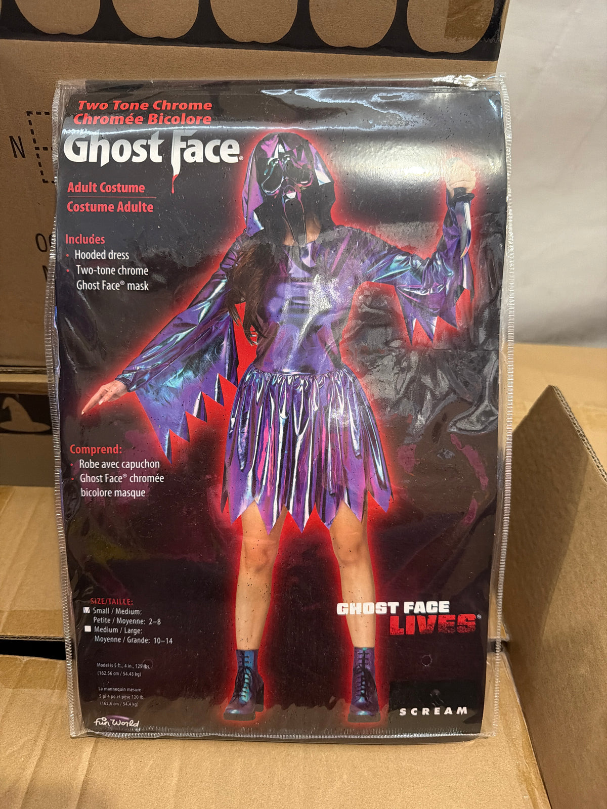 Ghost Face Two-Tone Chrome Hooded Dress w/Mask - Adult Medium/Large (10-14)