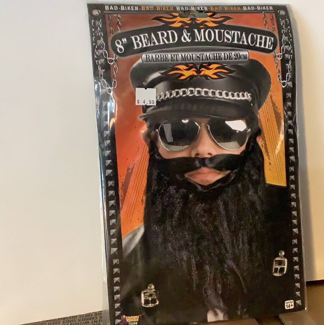 Bad Biker 8” Beard & Moustache Kit - Adult