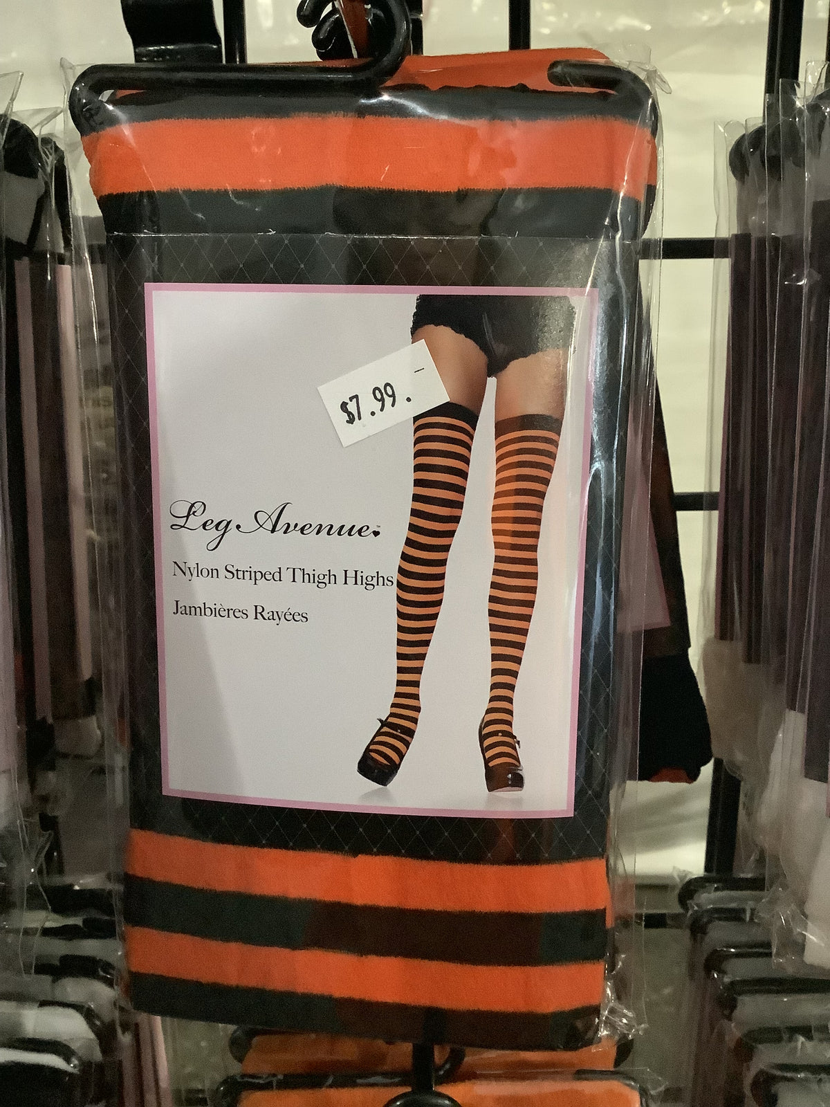 Nylon Striped Thigh Highs -Orange and Black (One Size)