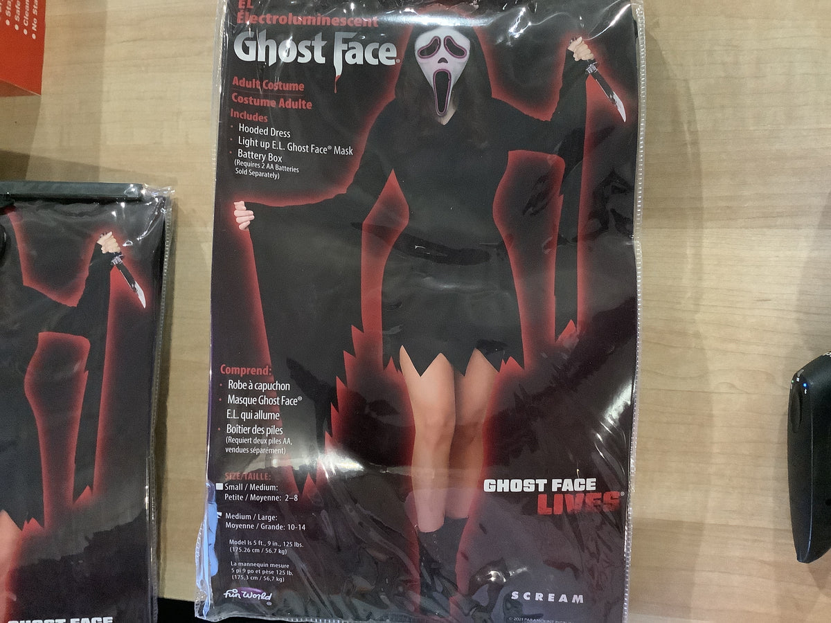 Ghost Face E.L. (Electroluminescent) Hooded Dress w/ Mask - Adult Med/Large (10-14)