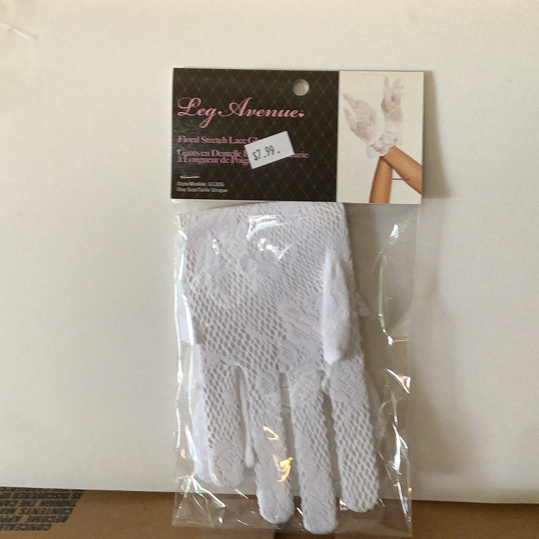 Floral Stretch Lace Gloves -White (One Size)