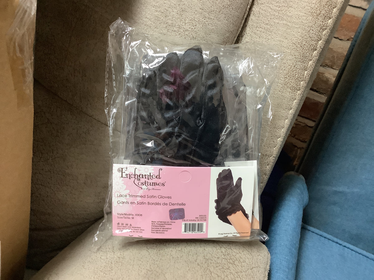 Lace Trimmed Satin Gloves w/Bow