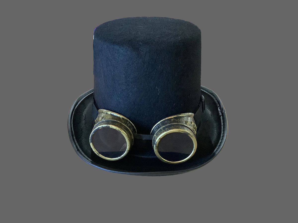 Steampunk Hat with Goggles - Black