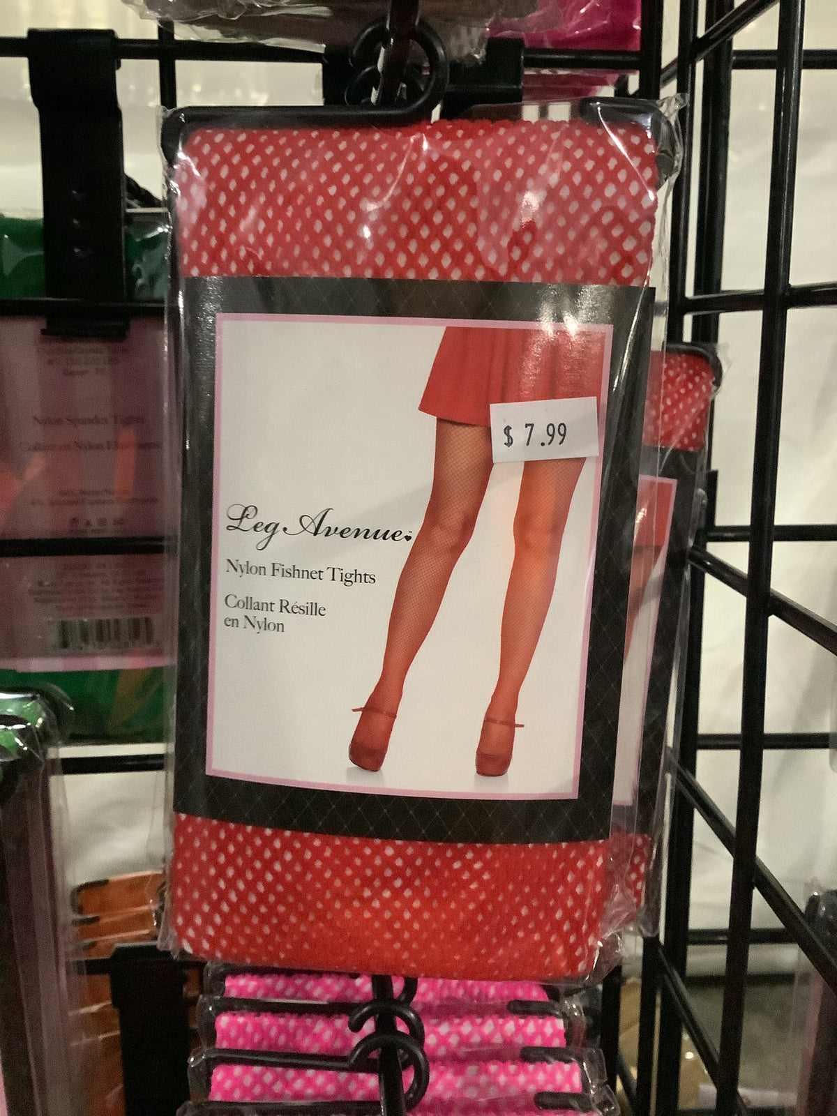 Nylon Fishnet Tights - Red- One Size