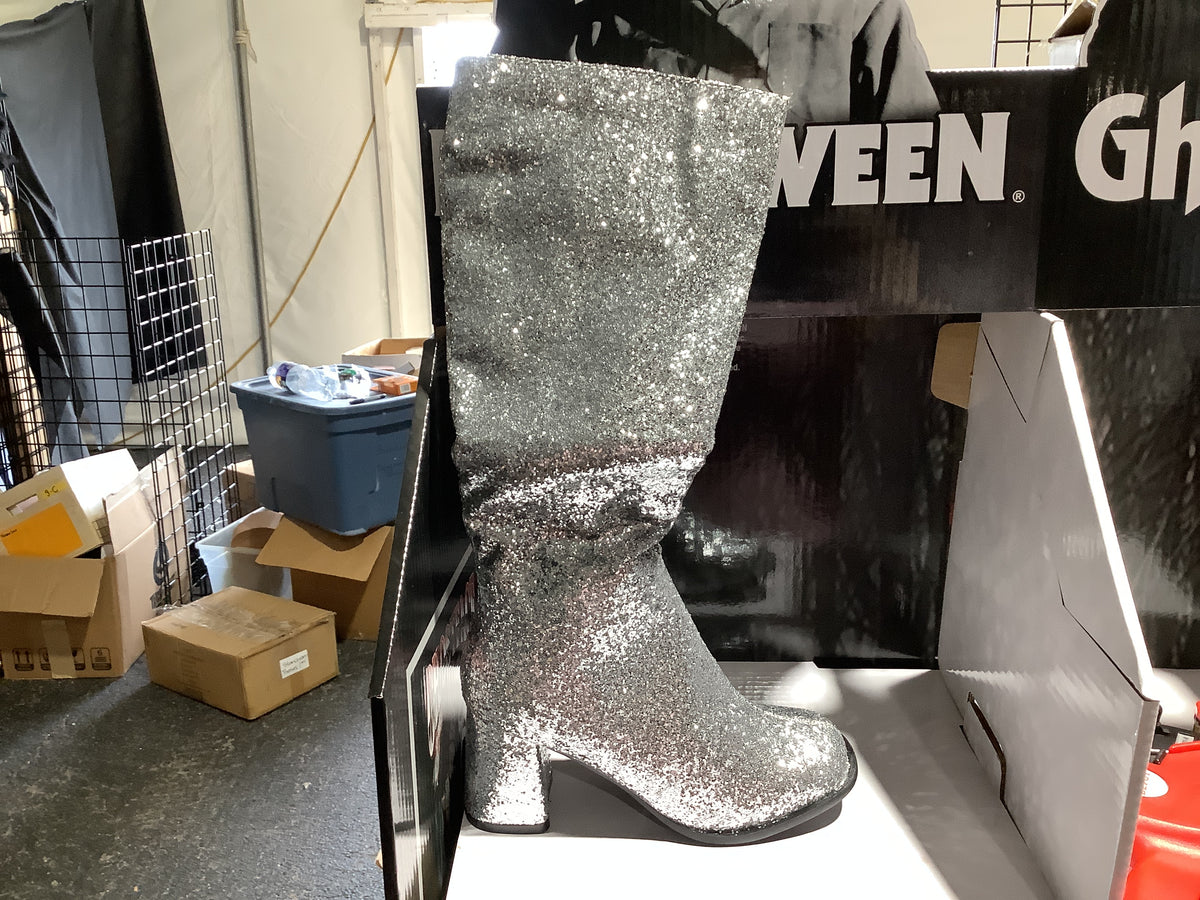 Ellie Go-Go Boots - Glitter Silver - Size 9