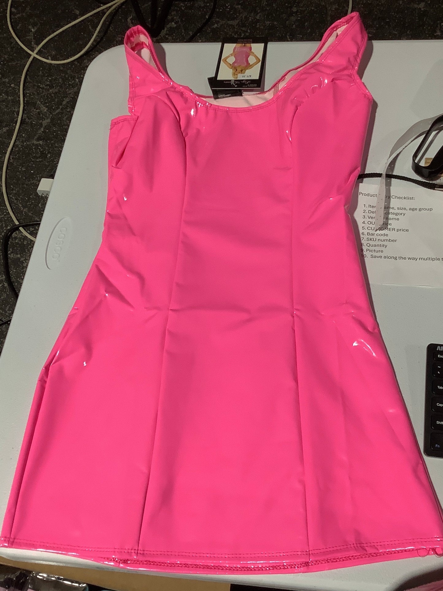 Pink Vinyl Mini Dress - Adult Medium