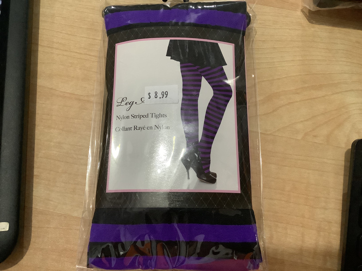 Nylon Striped Tights -Purple & Black (One Size)