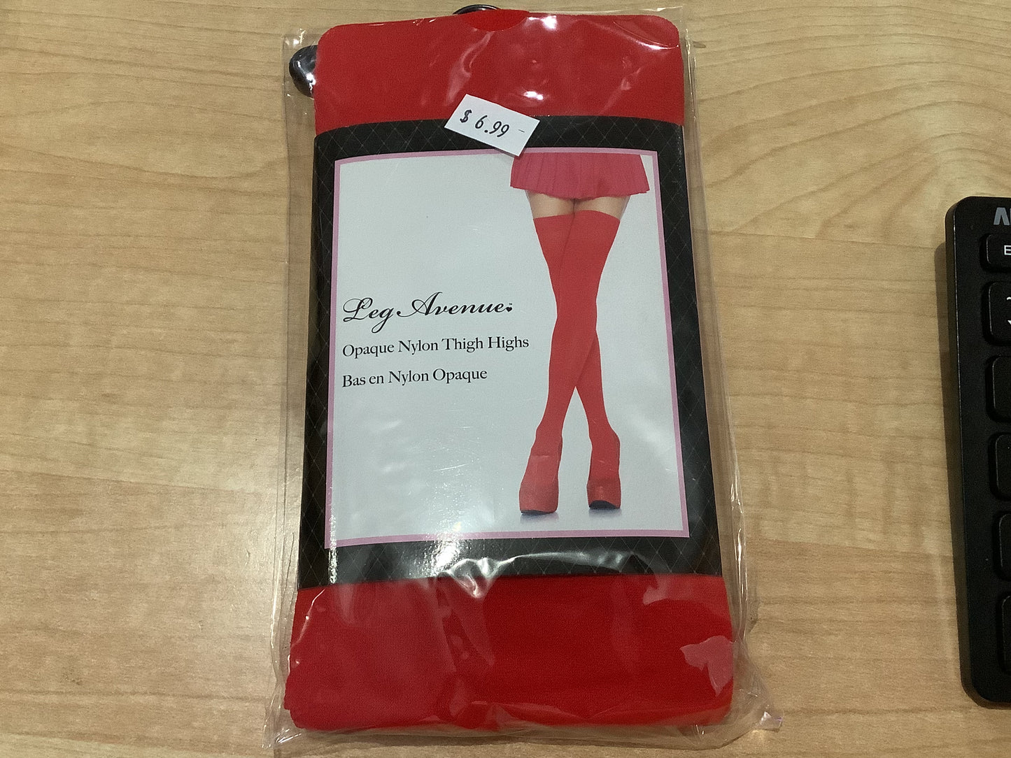 Opaque Nylon Thigh Highs - Red (One Size)