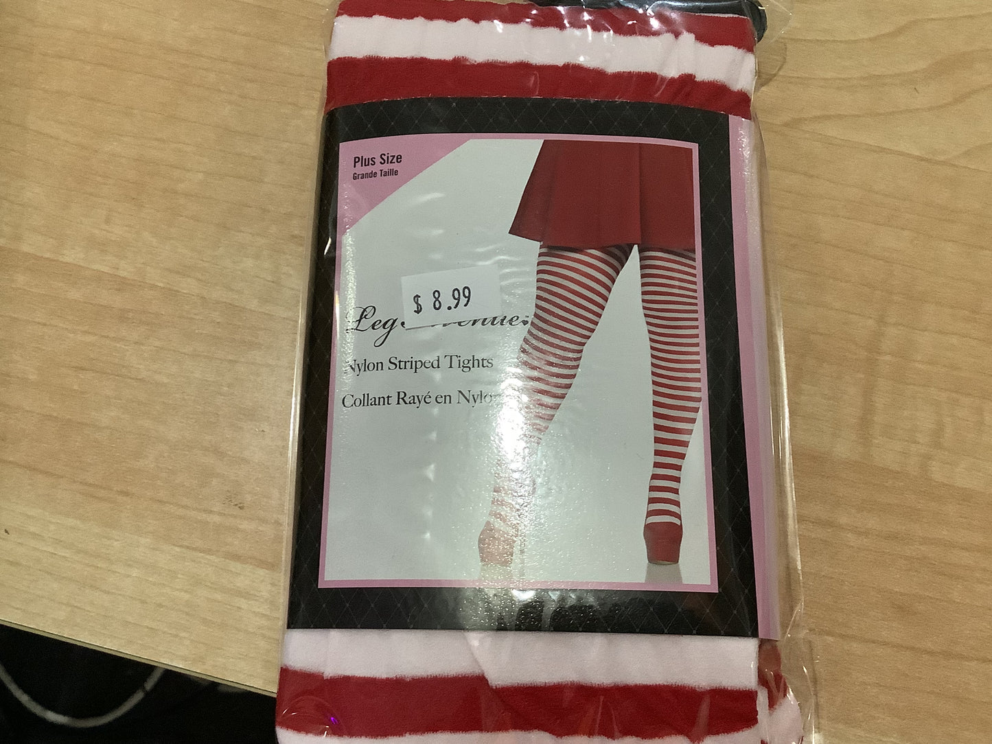 Nylon Striped Tights -Red & White (Plus Size)