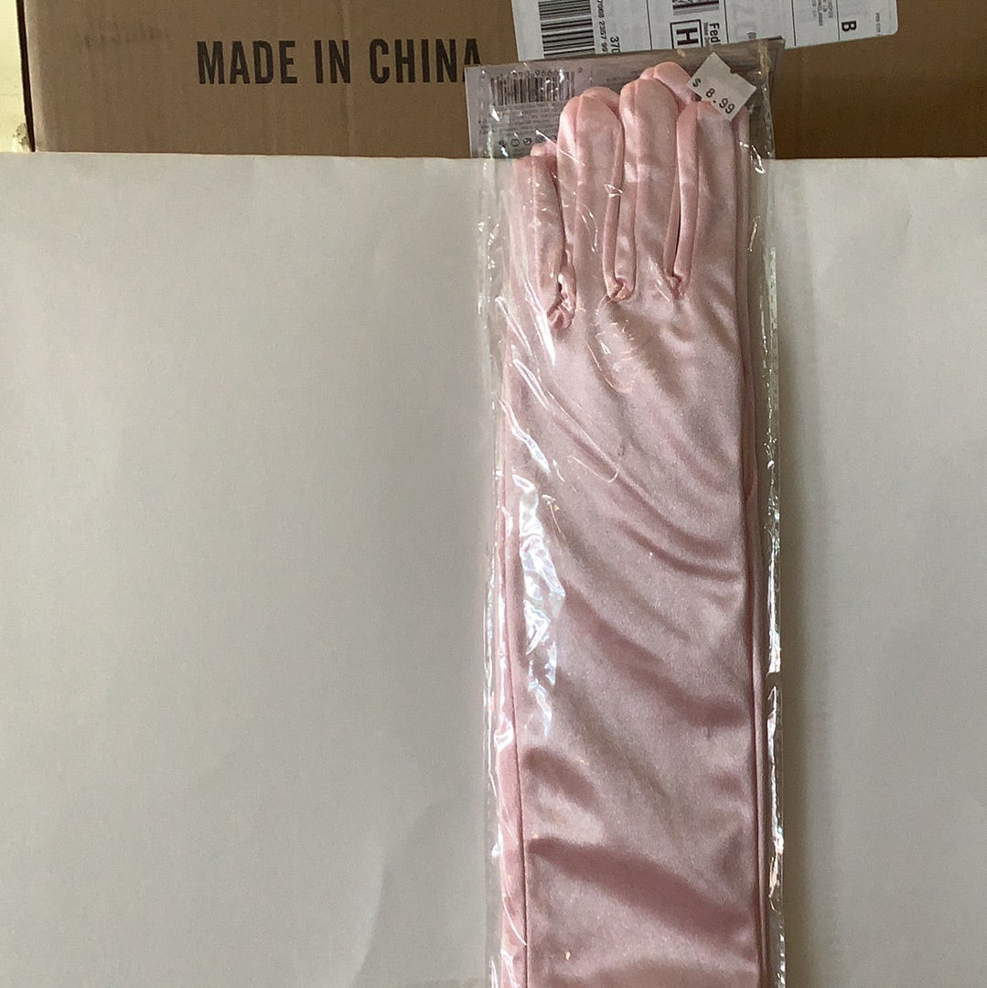 Long Pink Satin Gloves