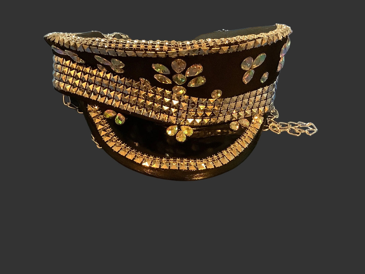 Deluxe Sequined Captain Hat - Black