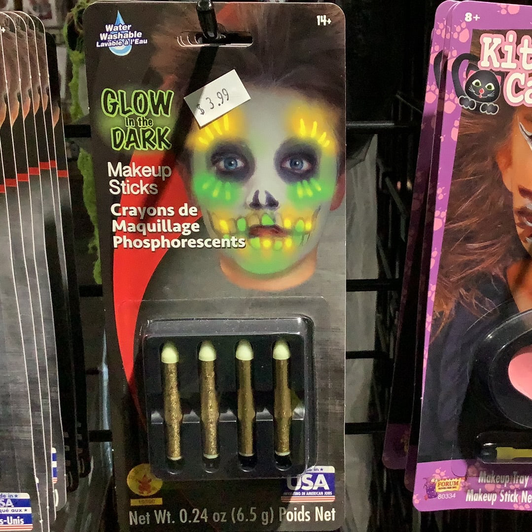 Glow in the dark make-up sticks