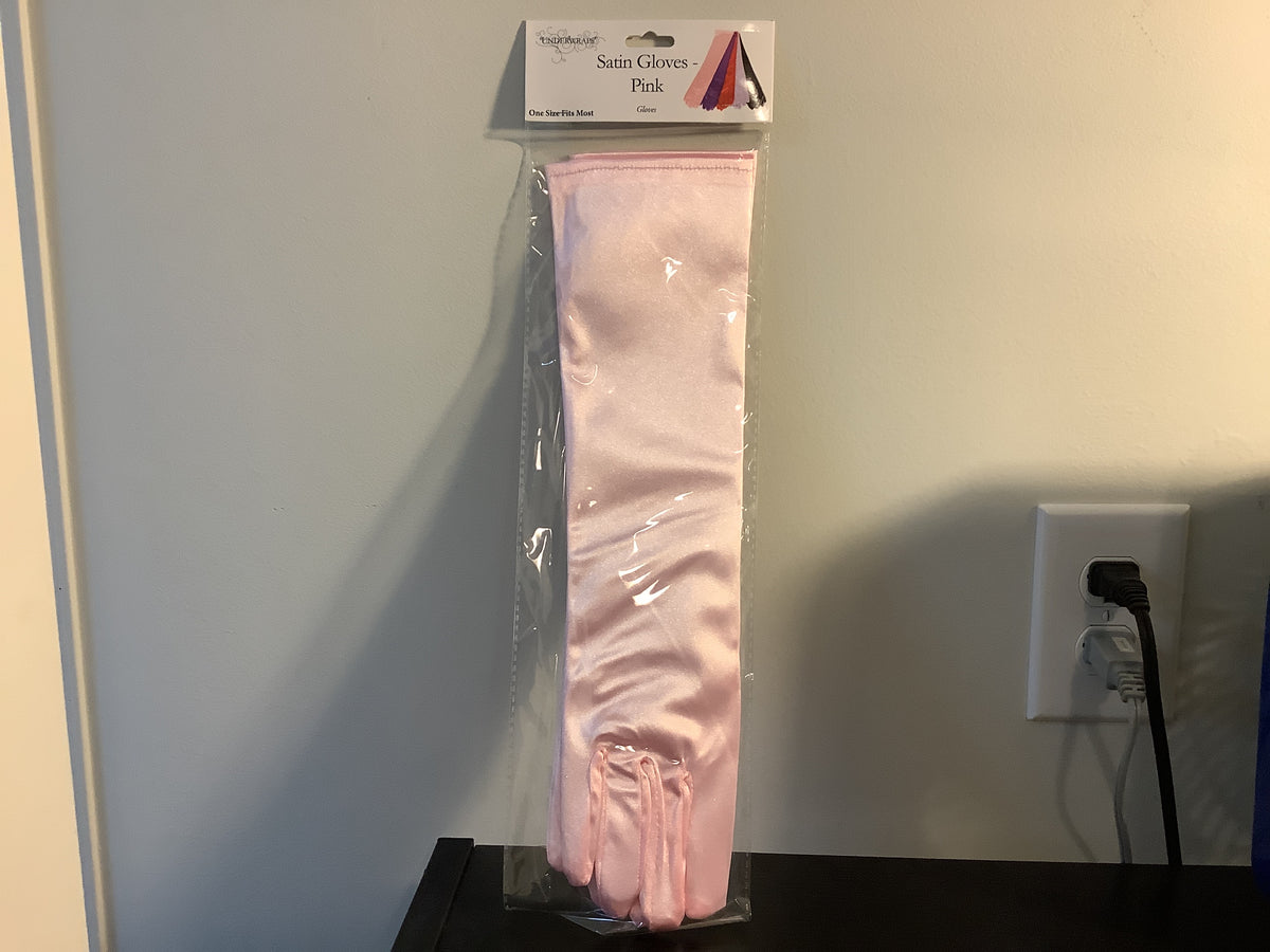 Long Satin Gloves - Pink (One Size)