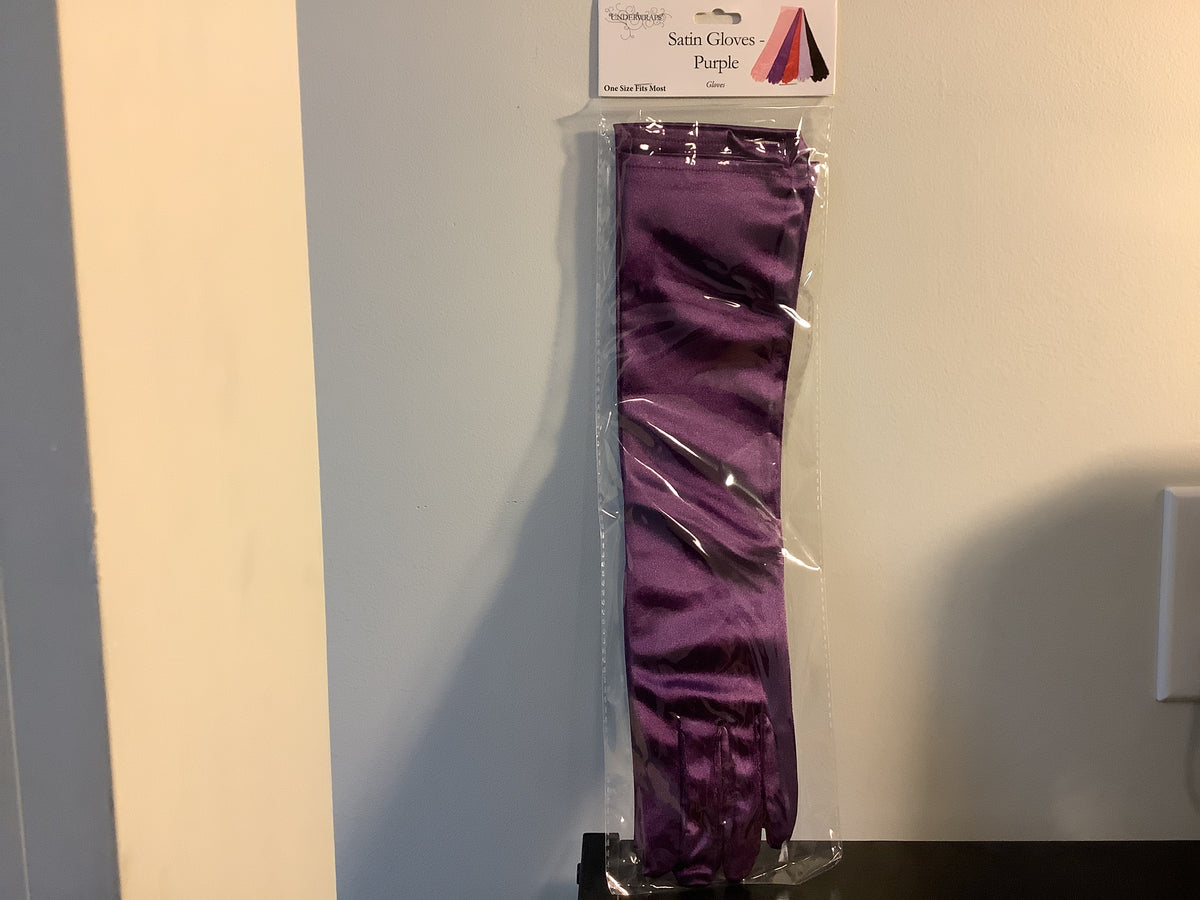 Long Satin Gloves - Purple (One Size)