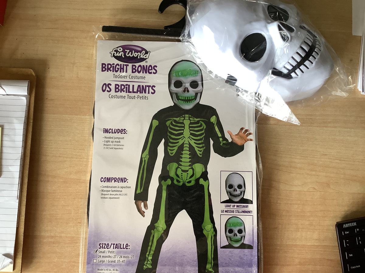Bright Bones Hooded Jumpsuit w/Mask - Toddler Small (24mo-2T)