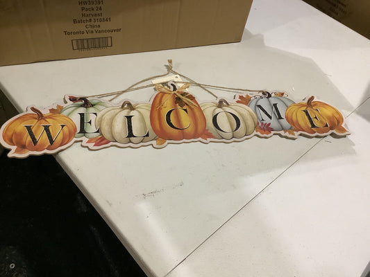 Glitter Welcome Pumpkin Hanging Sign