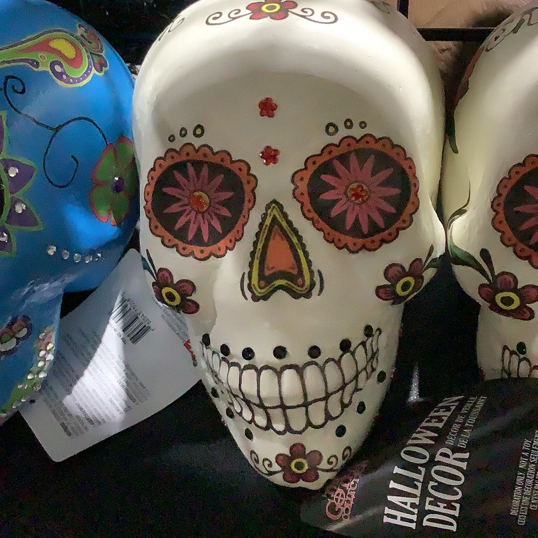 Jeweled Sugar Skull - White w/Orange - The Gothic Collection