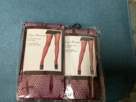Worship Me Cross Net Tights - Adult - Burgundy