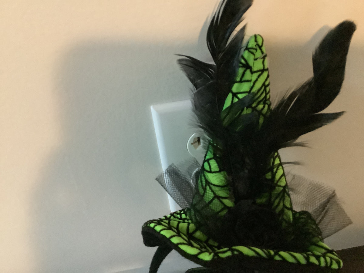 Mini Lime Green Web Witch Hat Headband