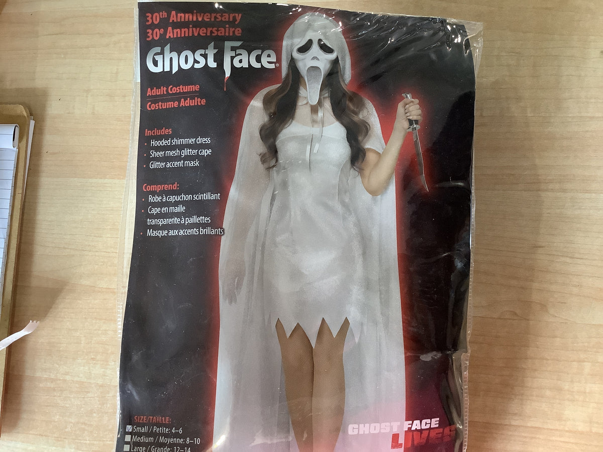 Ghost Face 30th Anniversary Ladies Silver Costume - Adult Small (4-6)