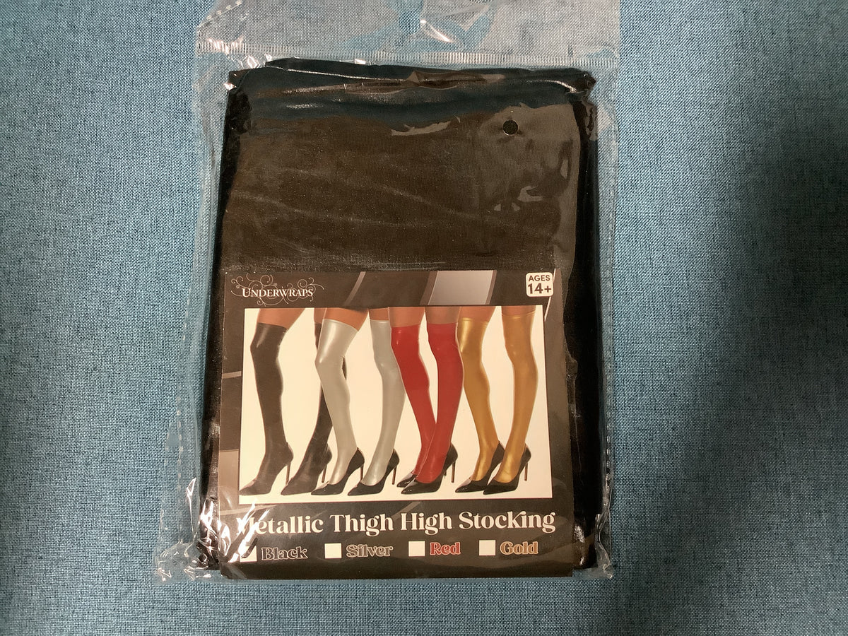 Metallic Thigh High Stockings - Black - Adult (One Size)