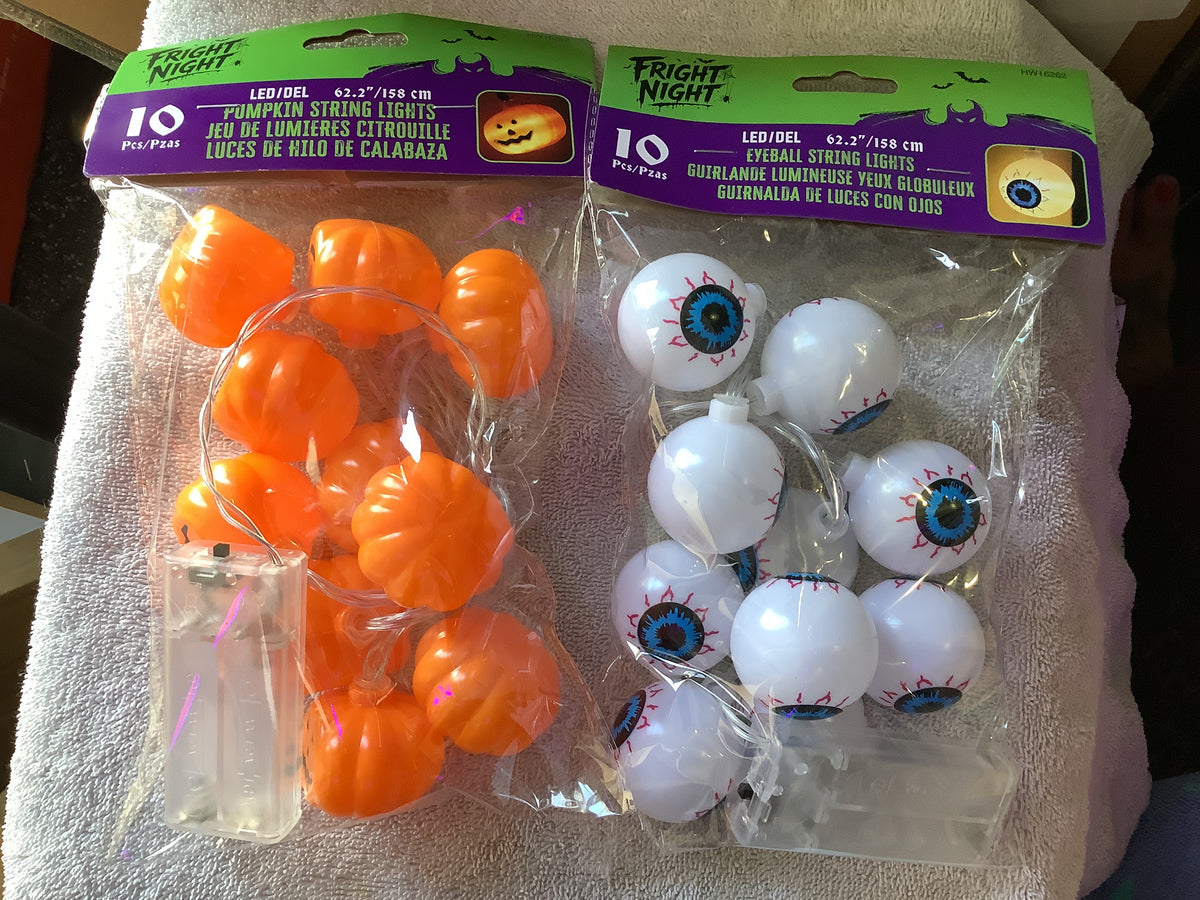 10 Pack Pumpkin and Eyeball Lights - Assorted
