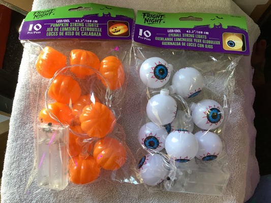 10 Pack Pumpkin and Eyeball Lights - Assorted