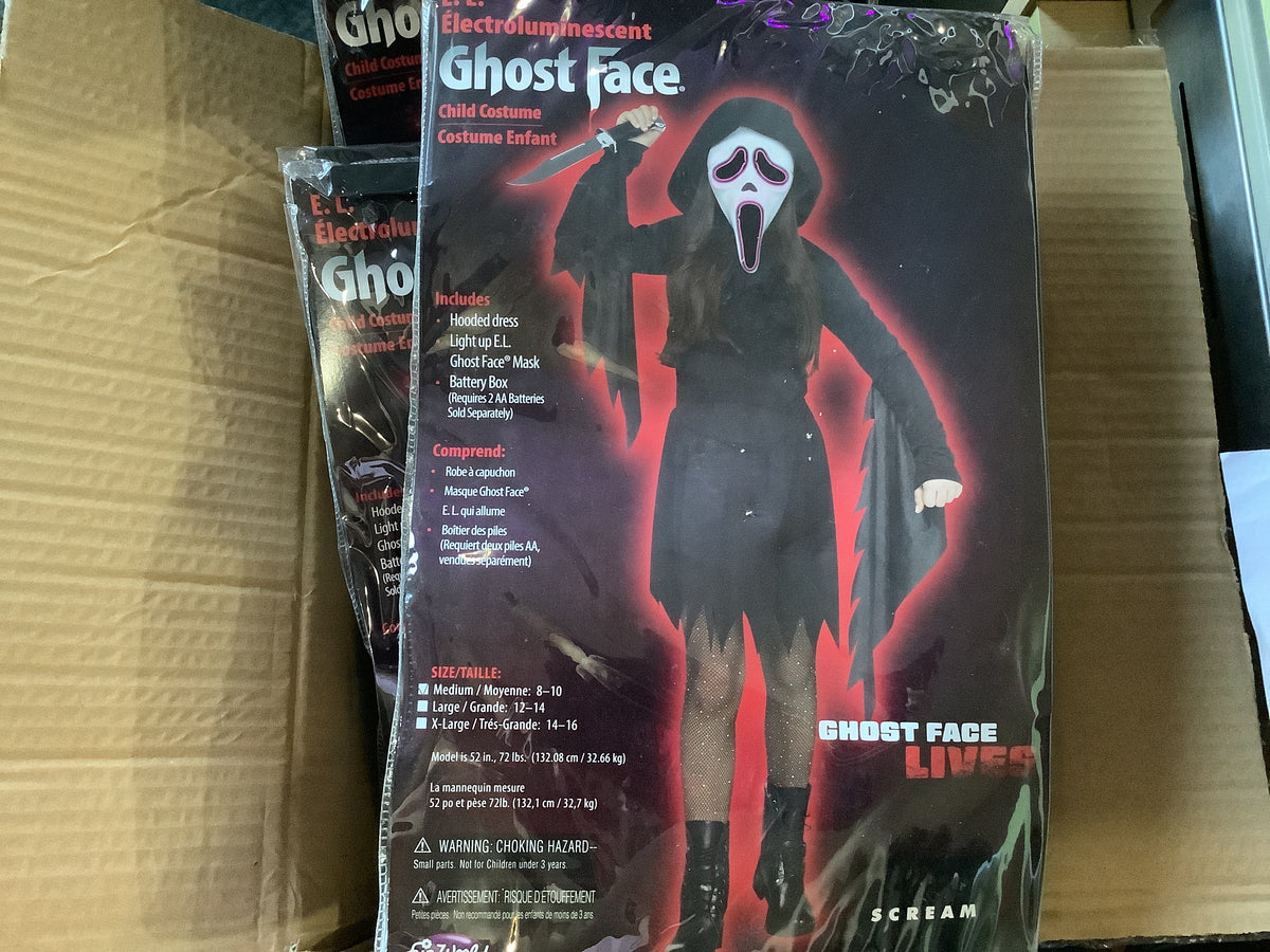 Ghost Face E.L. (Electroluminescent) Hooded Dress w/ Mask - Child Medium (8-10)
