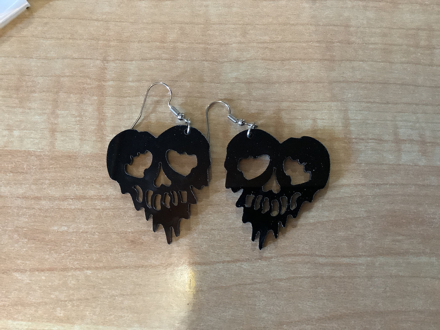 Heart Skull Black Acrylic Earrings