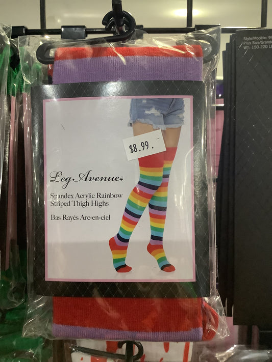 Rainbow Striped Thigh High Tights