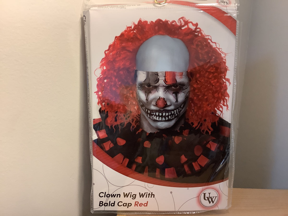 Clown Wig with Bald Cap - Red - Adult One Size