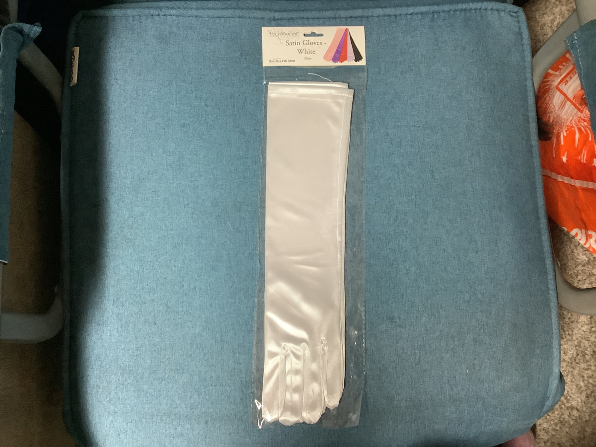 Long Satin Gloves - White (One Size)