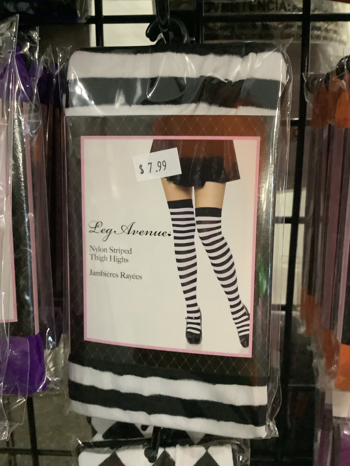 Nylon Striped Thigh High Tights- Black & White (One Size)