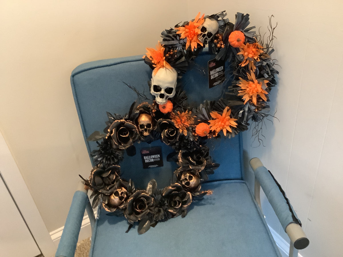 Black and Orange/Bronze Skull Wreath