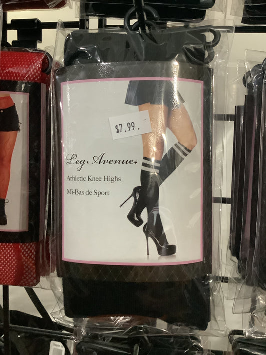 Athletic Knee Highs -Black w/ White Stripe (One Size)