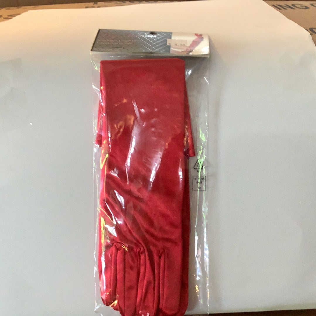 Satin Elbow Length Gloves -Red (One Size)