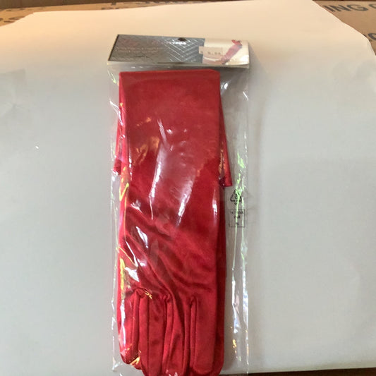 Satin Elbow Length Gloves -Red (One Size)