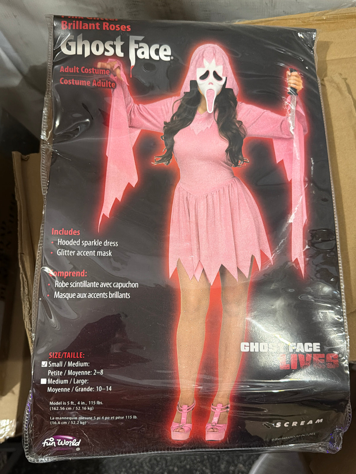 Pink Glitter Ghost Face Dress w/Mask - Adult Medium/Large (10-14)