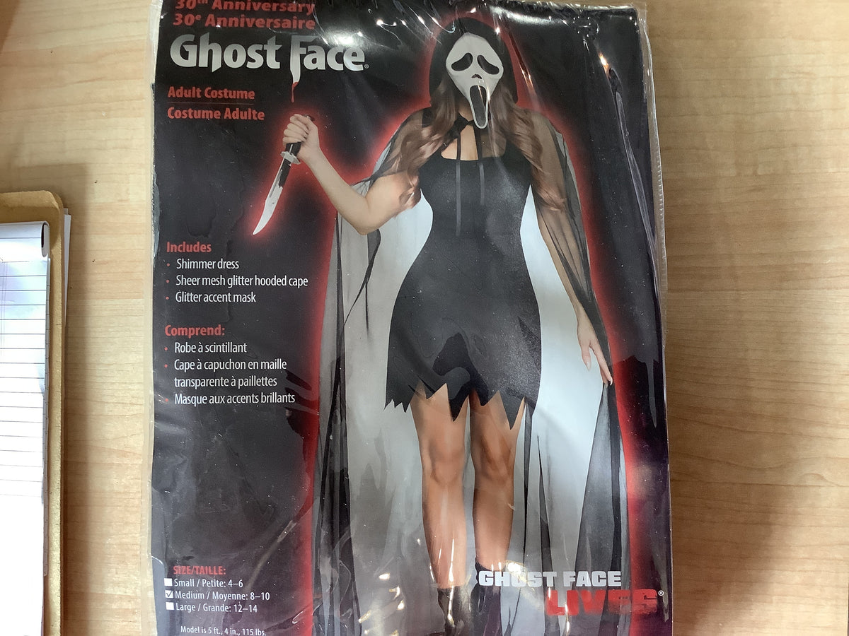 Ghost Face 30th Anniversary Ladies Black Costume - Adult Medium (8-10)