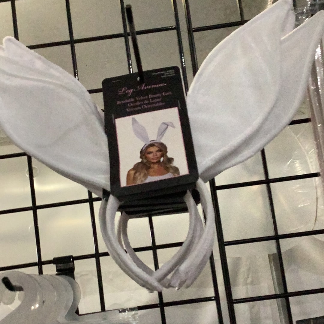 Bendable Velvet Bunny Ears-White (One Size)